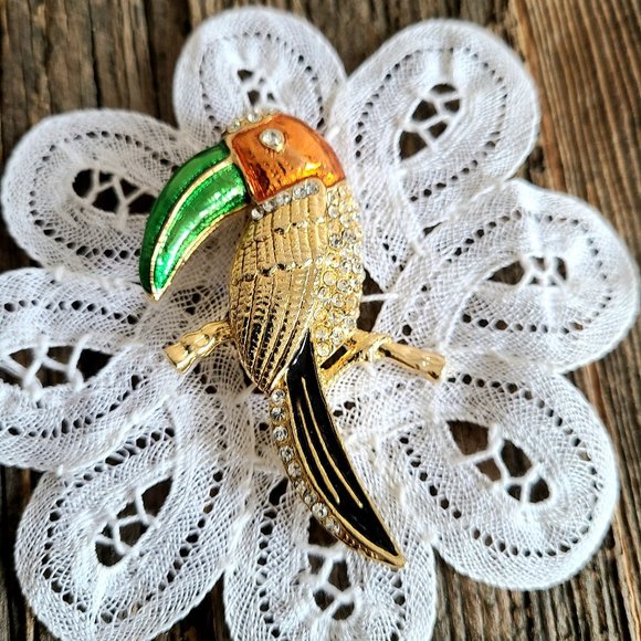 Large vintage parrot brooch/pin with clear white rhinestones. - Picture 3 of 4
